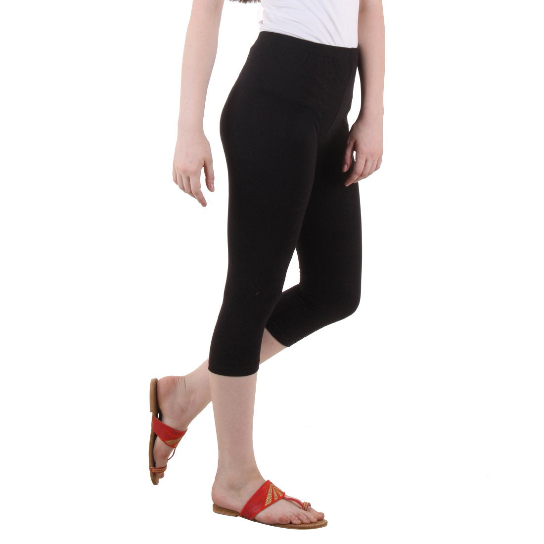 Stylesindia Women's Regular Fit Plain 3/4th Capri Pants - XL Black