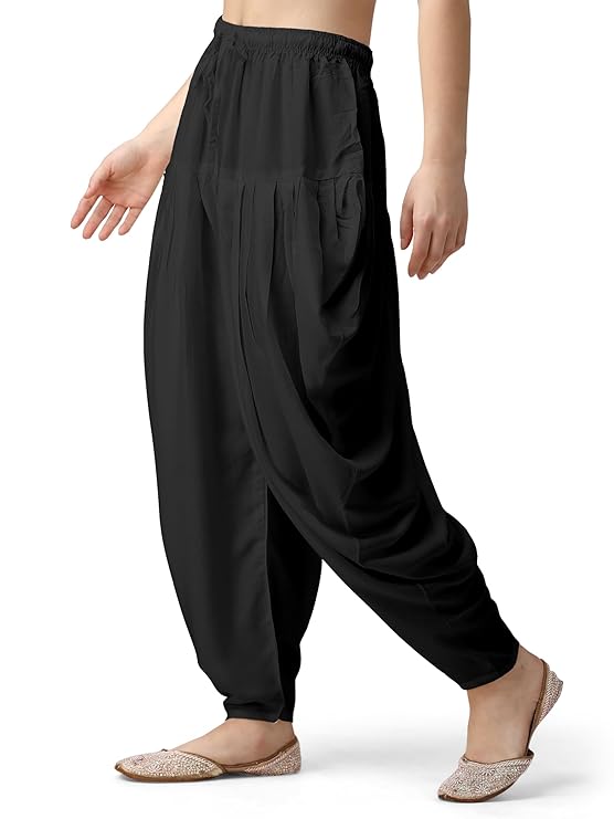 Stylesindia Women's Loose Fit Rayon Dhoti Pants | Free Size Patiala Salwar Bottom | Comfortable Harem Pants for Casual & Ethnic Wear (26-38 Inch Waist)