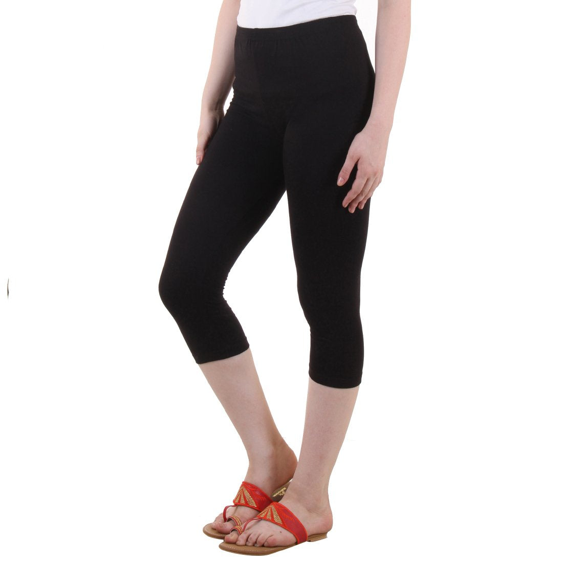 Stylesindia Women's Regular Fit Plain 3/4th Capri Pants - XL Black