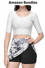 Stylesindia Women’s 2-Piece Activewear Bundle – Stretchable Skort with Built-in Shorts & Half Sleeve Textured Crop Blouse | Comfortable, Breathable, Everyday Wear Set