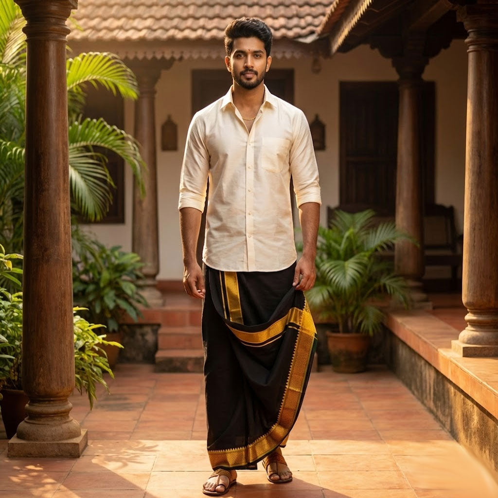 Cotton Single Layer Colored Dhoti 1.8 Meters Length Lungi Sarong With Resham Designer Border Dhoti for Men