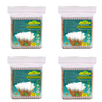 nalAmudhu Wooden Cotton Swabs 400 Count | Biodegradable & Organic Wooden Cotton Buds | Double Tipped Ear Sticks | Perfect for Ear Wax Removal, Arts & Crafts, Removing Dust & Dirt