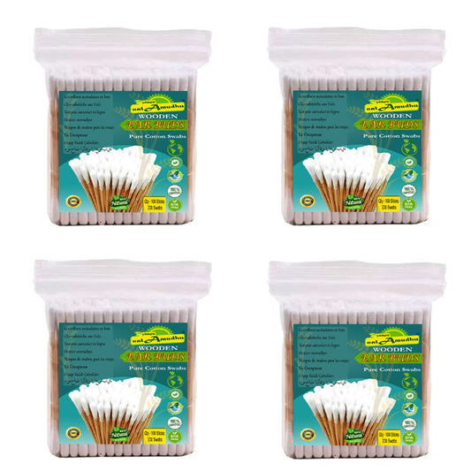 nalAmudhu Wooden Cotton Swabs 400 Count | Biodegradable & Organic Wooden Cotton Buds | Double Tipped Ear Sticks | Perfect for Ear Wax Removal, Arts & Crafts, Removing Dust & Dirt