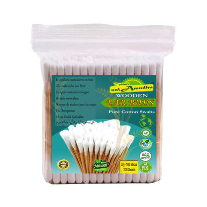 nalAmudhu Wooden Cotton Swabs 400 Count | Biodegradable & Organic Wooden Cotton Buds | Double Tipped Ear Sticks | Perfect for Ear Wax Removal, Arts & Crafts, Removing Dust & Dirt