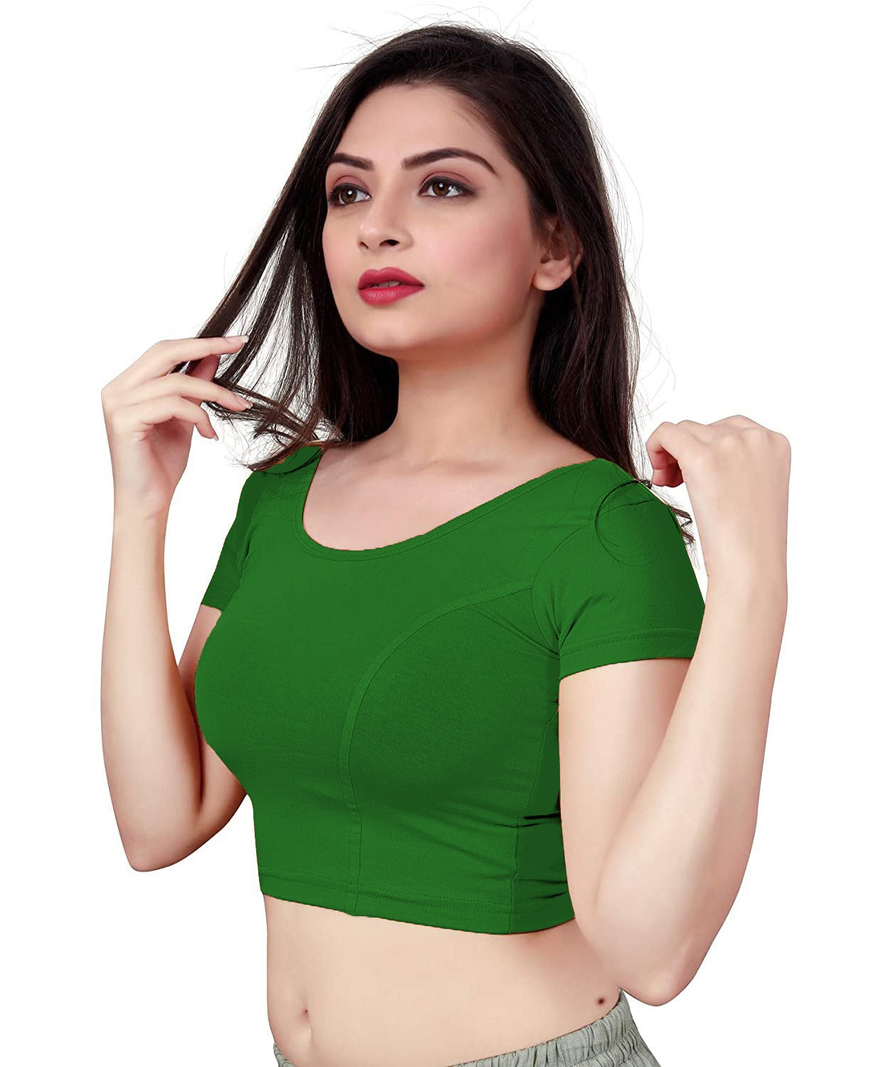 StylesIndia Women's Designer Cotton Lycra Blouse | Back Knot Cut-Out Tassel Design | Stretchable Crop Top for Sarees & Lehengas DNO:136
