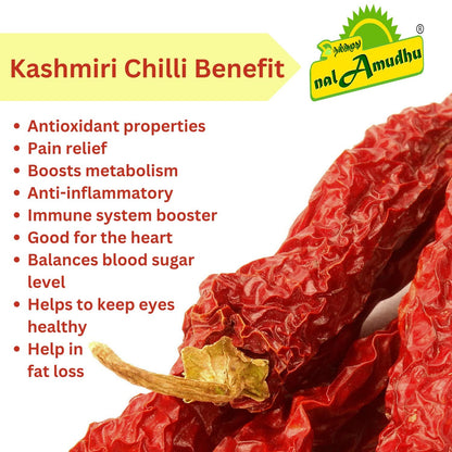 nalAmudhu Dried Kashmiri Chili | Red Chili Whole | Kaddi Byadgi Chilli | Kashmiri Chillies-200gm