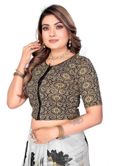 StylesIndia Kalamkari Prints Cotton Stretchable Womens Saree Blouse Elbow Sleeve Round Neck Crop Tops