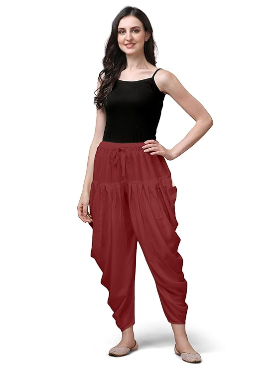 Stylesindia Women's Loose Fit Rayon Dhoti Pants | Free Size Patiala Salwar Bottom | Comfortable Harem Pants for Casual & Ethnic Wear (26-38 Inch Waist)