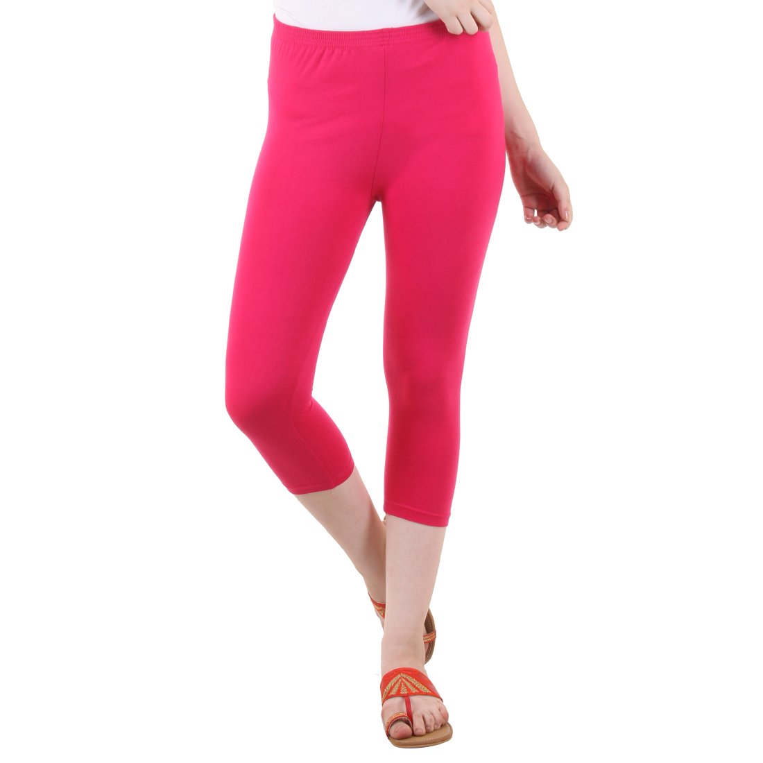 Stylesindia Women's Regular Fit Plain 3/4th Capri Pants - XL Deep Pink