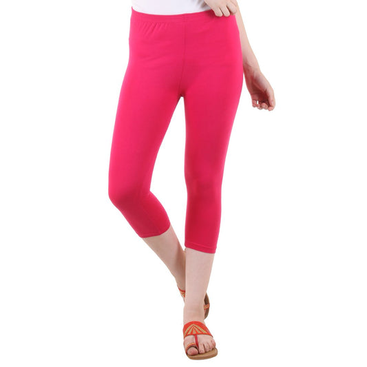 Stylesindia Women's Regular Fit Plain 3/4th Capri Pants - XL Deep Pink