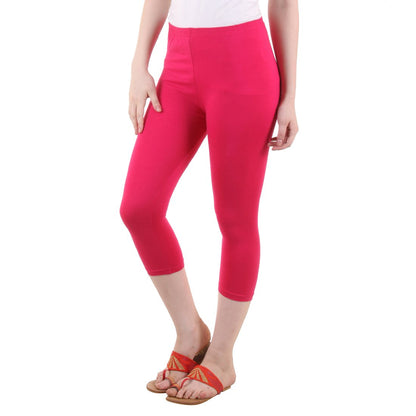 Stylesindia Women's Regular Fit Plain 3/4th Capri Pants - XL Deep Pink