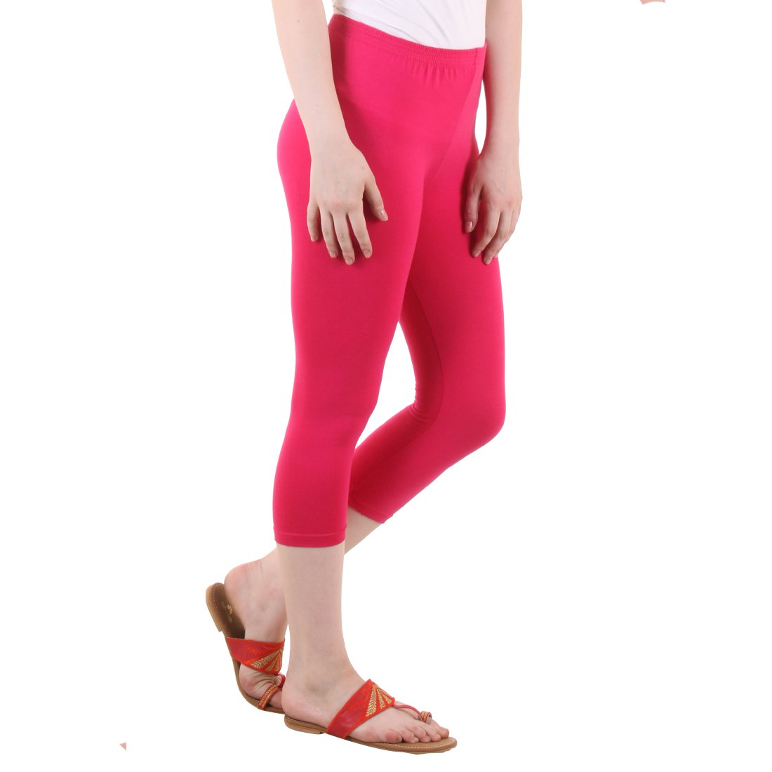 Stylesindia Women's Regular Fit Plain 3/4th Capri Pants - XL Deep Pink