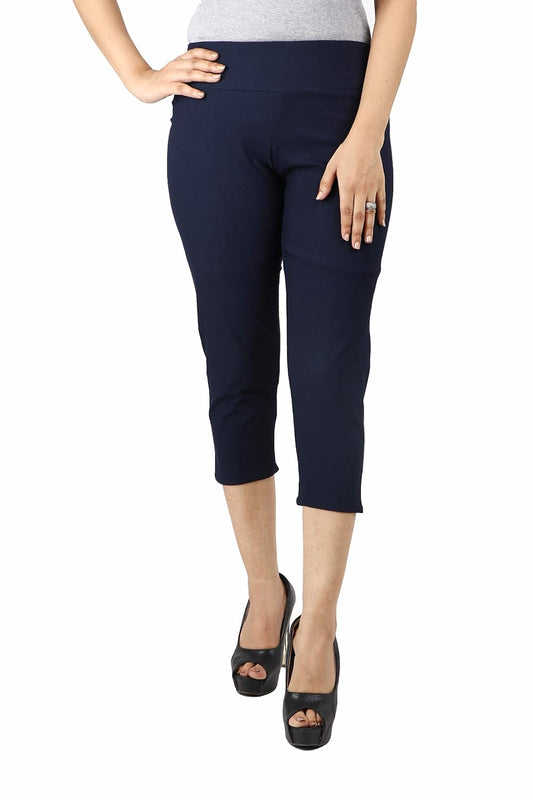 Stylesindia Women's Regular Fit Plain 3/4th Capri Pants - XL Navy