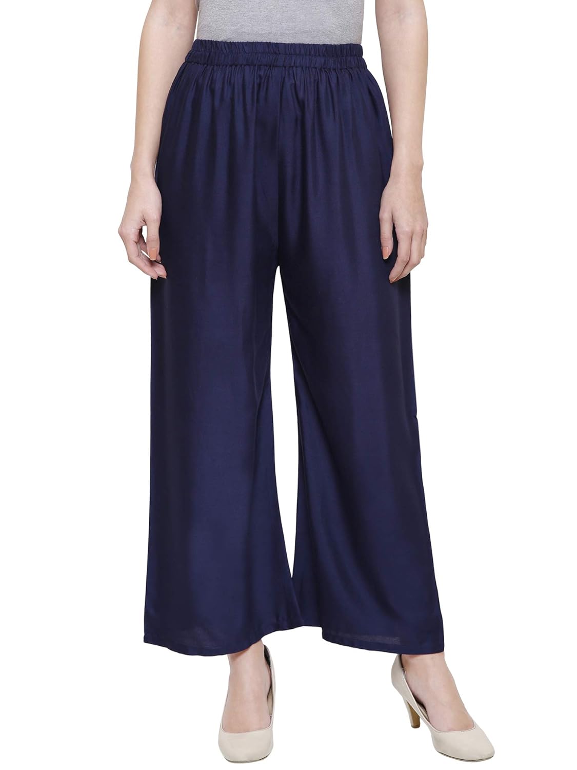 Stylesindia™ Women's Palazzo Pants - Soft Rayon Bottom Pants for Tops, Tees & Kurta Kurtis (Navy)