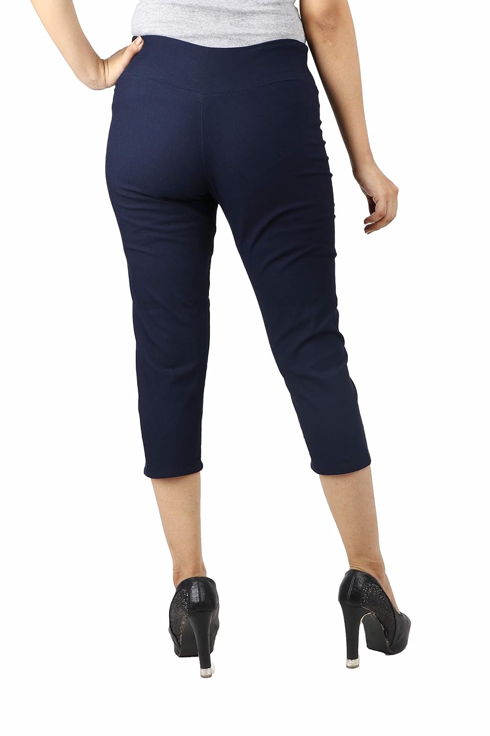 Stylesindia Women's Regular Fit Plain 3/4th Capri Pants - XL Navy