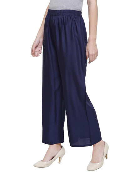 Stylesindia™ Women's Palazzo Pants - Soft Rayon Bottom Pants for Tops, Tees & Kurta Kurtis (Navy)