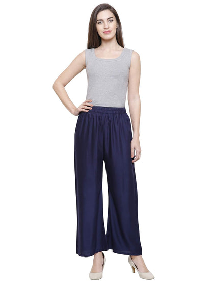 Stylesindia™ Women's Palazzo Pants - Soft Rayon Bottom Pants for Tops, Tees & Kurta Kurtis (Navy)