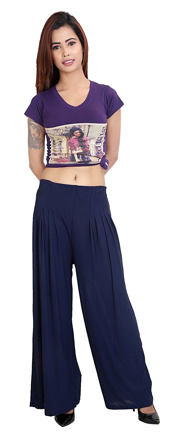 Stylesindia™ Women's Palazzo Pants - Soft Rayon Bottom Pants for Tops, Tees & Kurta Kurtis (Navy)