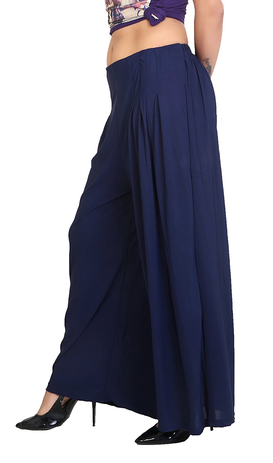 Stylesindia™ Women's Palazzo Pants - Soft Rayon Bottom Pants for Tops, Tees & Kurta Kurtis (Navy)