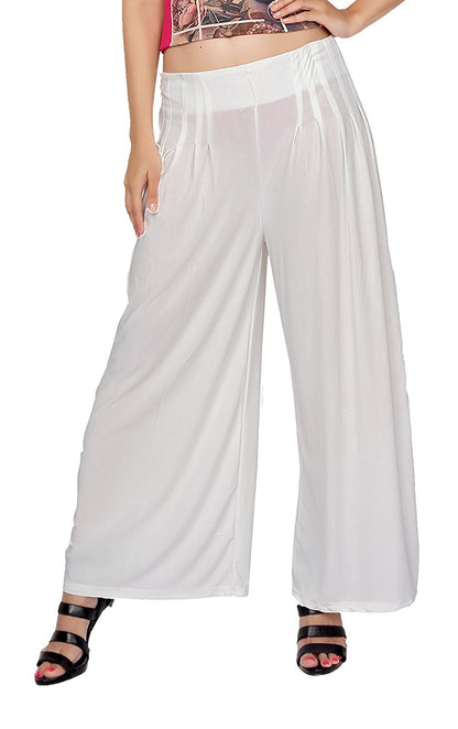 Stylesindia™ Women's Palazzo Pants - Soft Rayon Bottom Pants for Tops, Tees & Kurta Kurtis (Ivory)