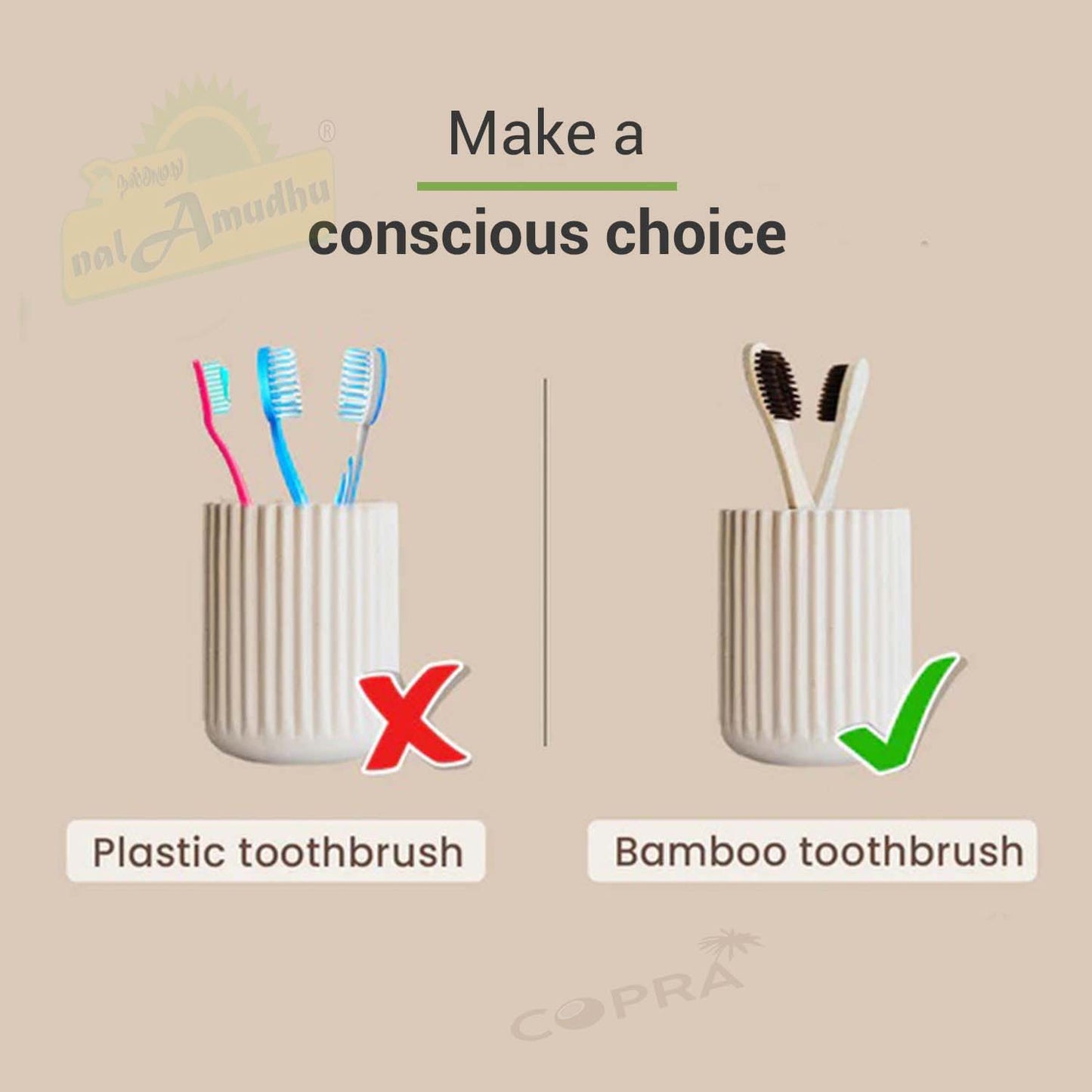 nalAmudhu Bamboo Toothbrush with Charcoal Activated Soft Bristles - Gentle on Teeth, Light Weight, Eco Friendly,Vegan, Natural & Zerowaste-Dental & Oral Care - Pack of 4