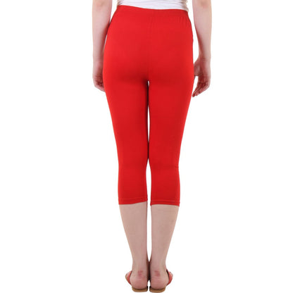 Stylesindia Women's Regular Fit Plain 3/4th Capri Pants - XL Red