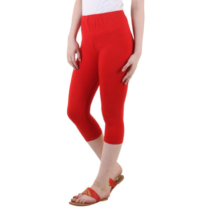 Stylesindia Women's Regular Fit Plain 3/4th Capri Pants - XL Red