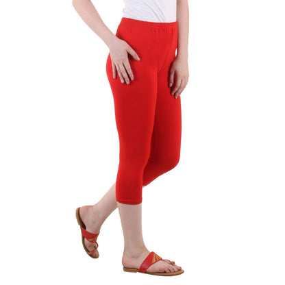 Stylesindia Women's Regular Fit Plain 3/4th Capri Pants - XL Red