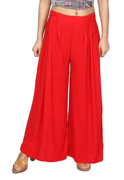 Stylesindia™ Women's Palazzo Pants - Soft Rayon Bottom Pants for Tops, Tees & Kurta Kurtis (Red)