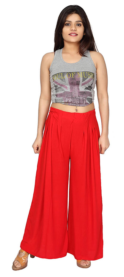 Stylesindia™ Women's Palazzo Pants - Soft Rayon Bottom Pants for Tops, Tees & Kurta Kurtis (Red)