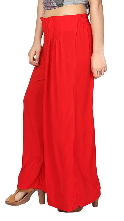 Stylesindia™ Women's Palazzo Pants - Soft Rayon Bottom Pants for Tops, Tees & Kurta Kurtis (Red)