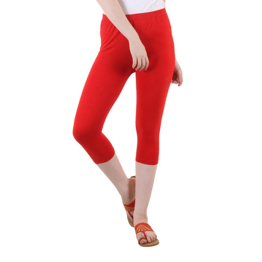 Stylesindia Women's Regular Fit Plain 3/4th Capri Pants - XL Red