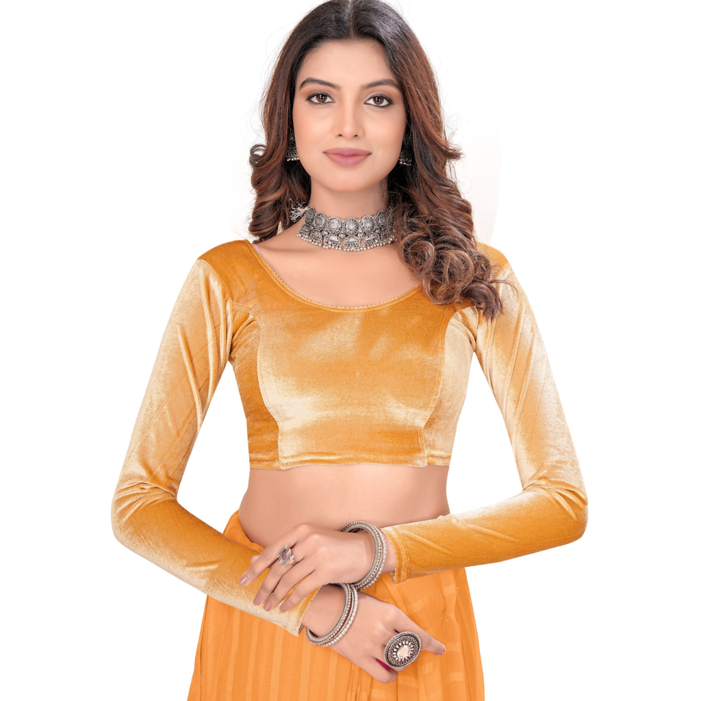 Stretchable Velvet Full Sleeve Saree Blouse – Elegant Party Wear Readymade Blouse