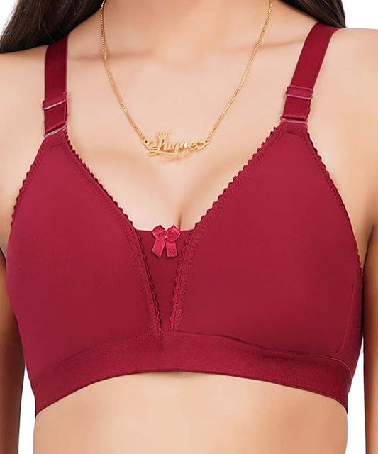 Stylesindia Non Padded Non-Wired Plunge Neckline Pattern Bra Plus Size Non Wired Pushup Soft Cup for Daily Use