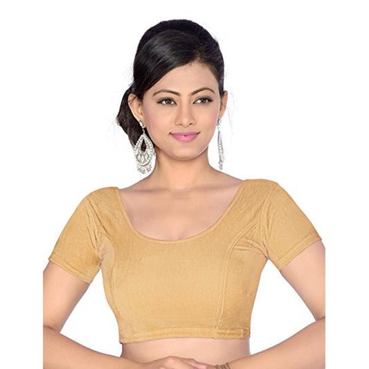 Stylesindia Women's Velvet Stretchable Sari Blouse XL (for Bust Size 32-36 Inches) Bollywood Trends (Beige)