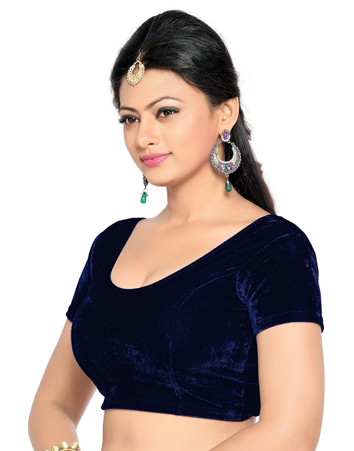 Stylesindia Women's Velvet Stretchable Sari Blouse XL (for Bust Size 32-36 Inches) (Navy Blue)