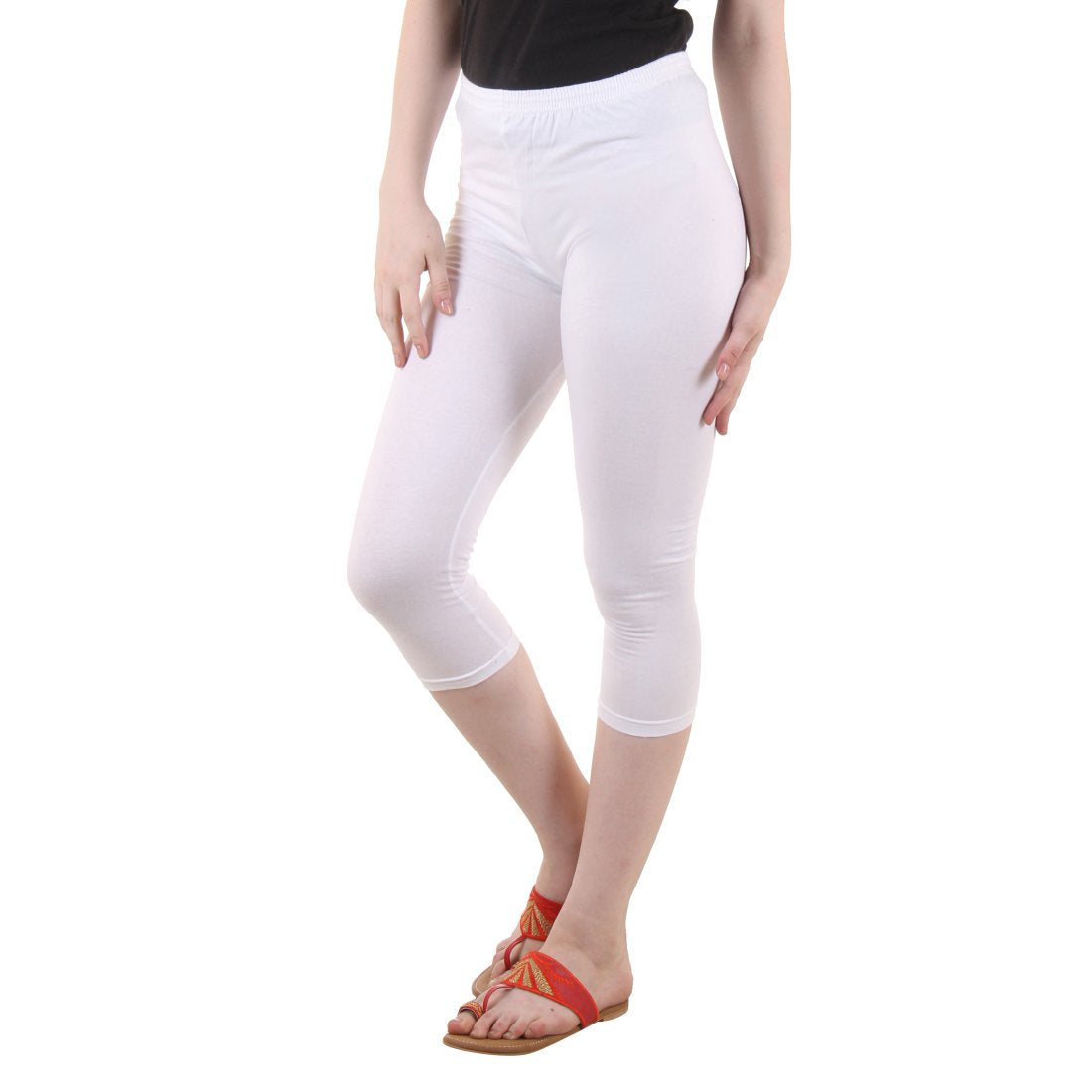 Stylesindia Women's Regular Fit Plain 3/4th Capri Pants - XL White