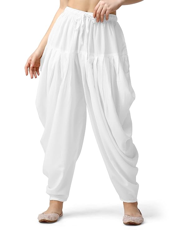 Stylesindia Women's Loose Fit Rayon Dhoti Pants | Free Size Patiala Salwar Bottom | Comfortable Harem Pants for Casual & Ethnic Wear (26-38 Inch Waist)