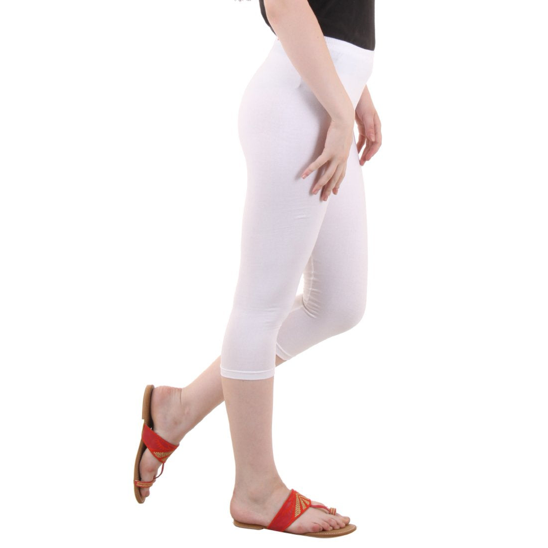 Stylesindia Women's Regular Fit Plain 3/4th Capri Pants - XL White