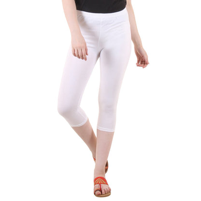 Stylesindia Women's Regular Fit Plain 3/4th Capri Pants - XL White