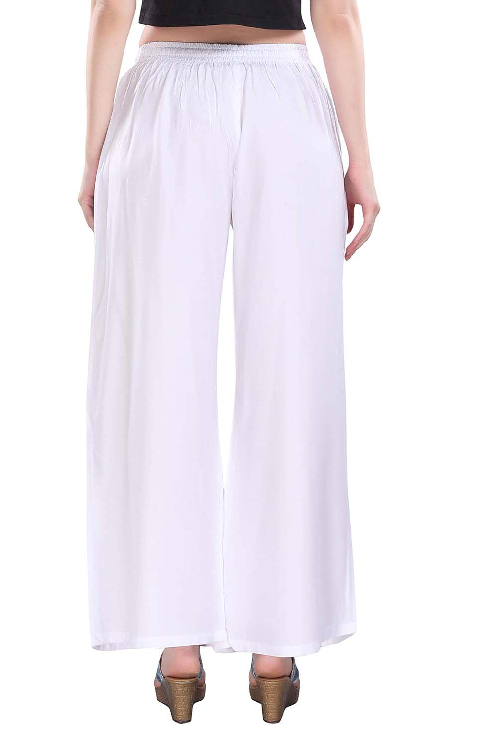 Stylesindia™ Women's Single Pocket Palazzo Pants - Soft Rayon Bottom Pants for Tops, Tees & Kurta Kurtis (Free Size White)