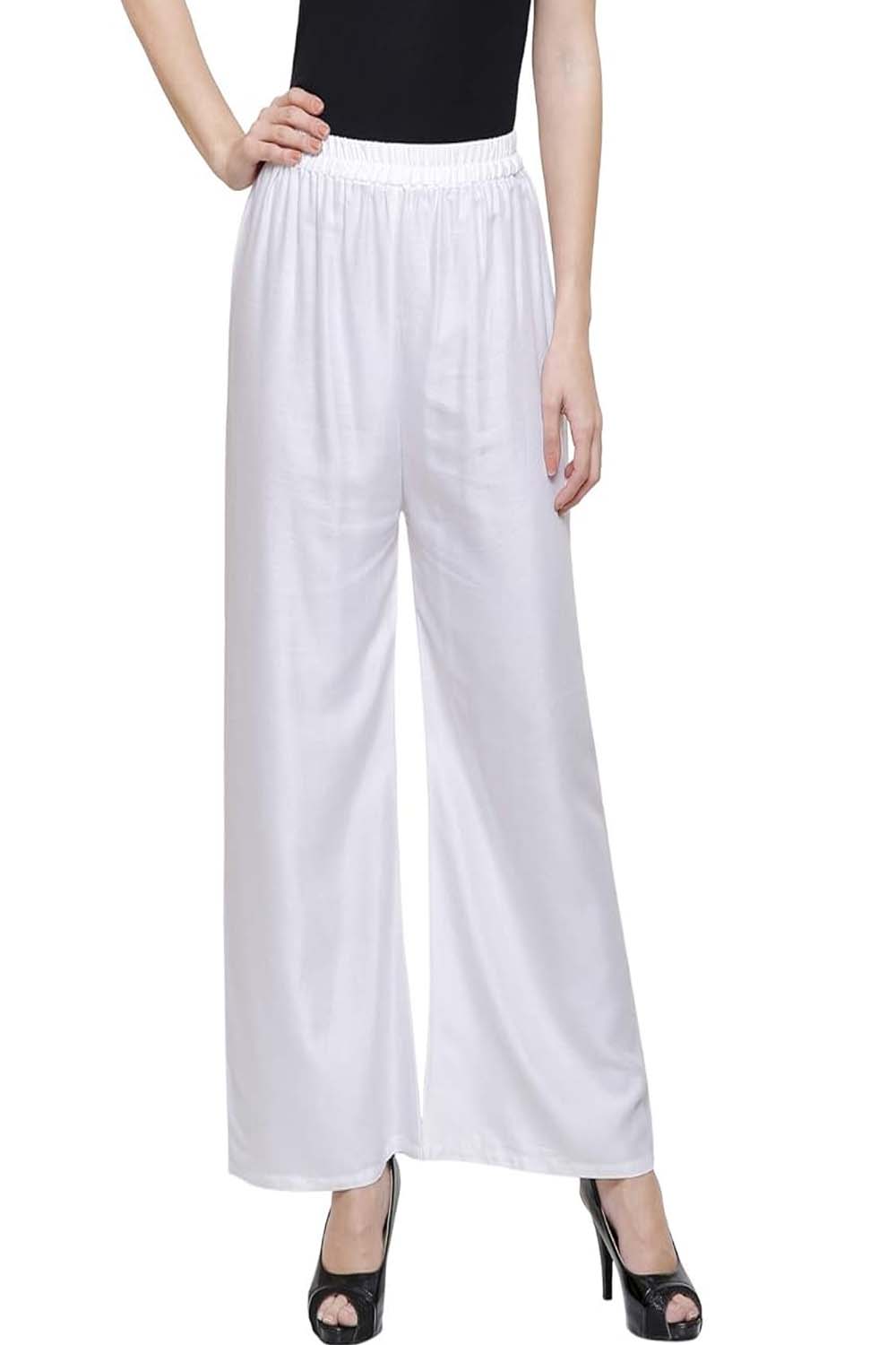 Stylesindia™ Women's Single Pocket Palazzo Pants - Soft Rayon Bottom Pants for Tops, Tees & Kurta Kurtis (Free Size White)