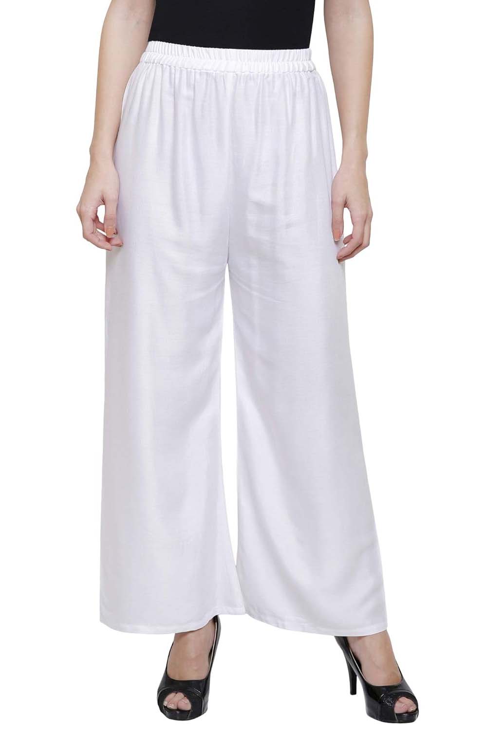 Stylesindia™ Women's Single Pocket Palazzo Pants - Soft Rayon Bottom Pants for Tops, Tees & Kurta Kurtis (Free Size White)