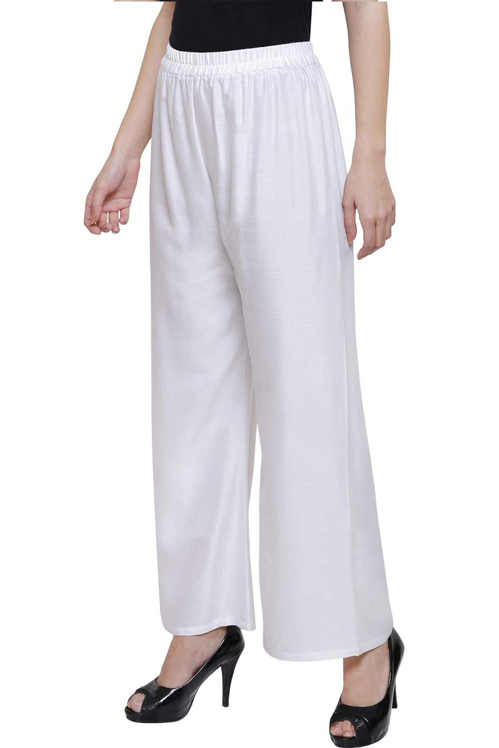 Stylesindia™ Women's Single Pocket Palazzo Pants - Soft Rayon Bottom Pants for Tops, Tees & Kurta Kurtis (Free Size White)