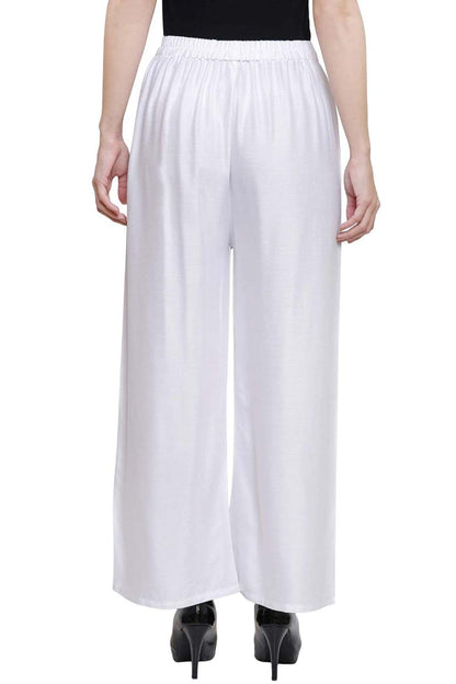 Stylesindia™ Women's Single Pocket Palazzo Pants - Soft Rayon Bottom Pants for Tops, Tees & Kurta Kurtis (Free Size White)