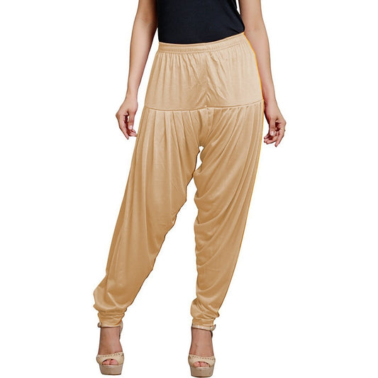 Stylesindia Women's Cotton Lycra Pattiala Pant (Light Beige)