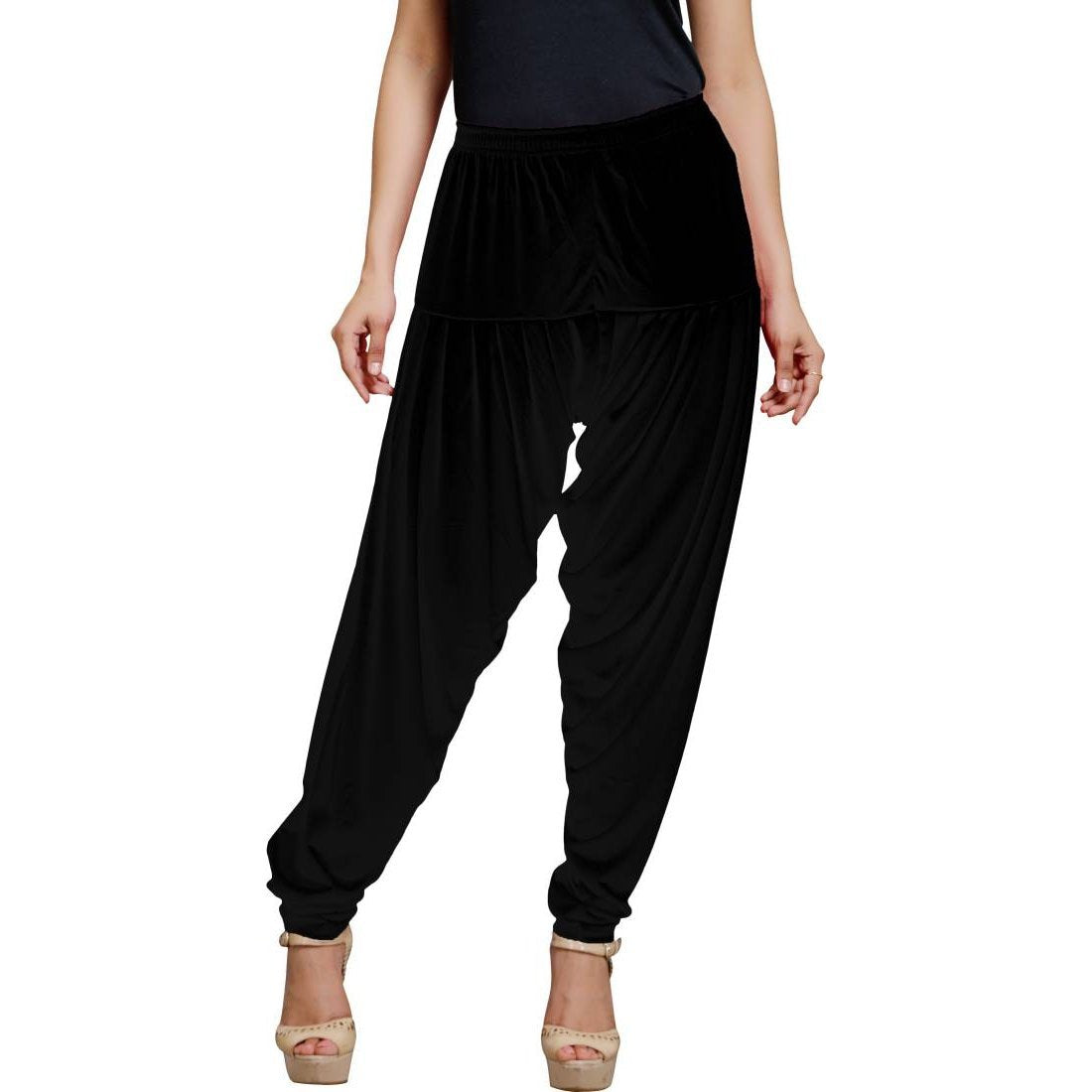 Stylesindia Women's Cotton Lycra Pattiala Pant (Black)