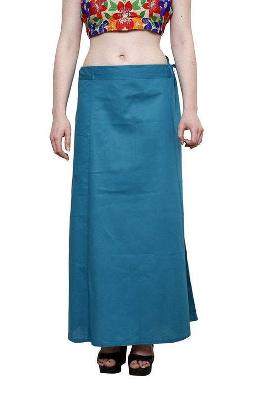 Stylesindia Women's Cotton Readymade Indian Inskirt Saree Petticoats Underskirt - Free Size-Blue