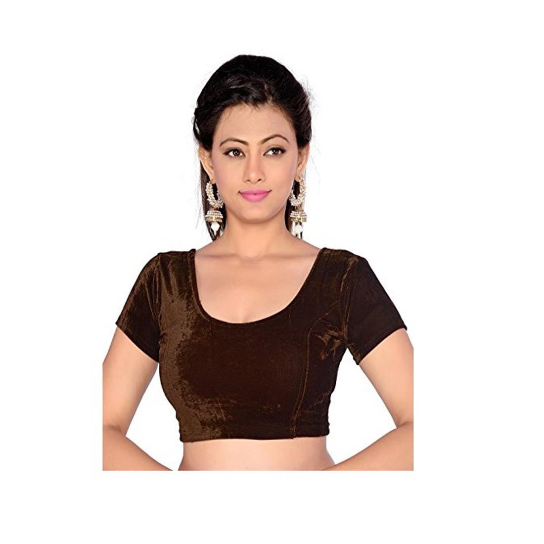 Stylesindia Women's Velvet Stretchable Sari Blouse XL (for Bust Size 32-36 Inches) (Brown)