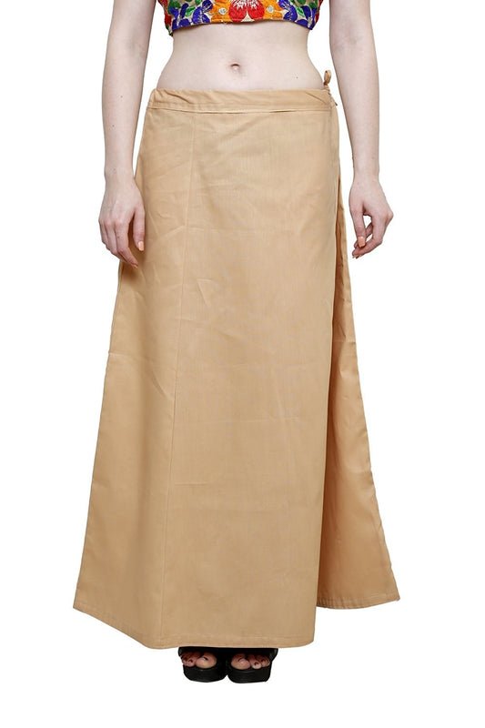 Stylesindia Women's Cotton Readymade Indian Inskirt Saree Petticoats Underskirt - Free Size-Light Brown